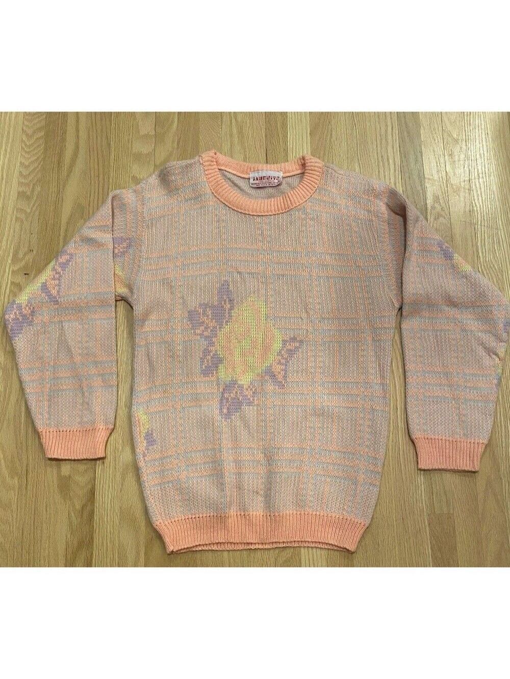Jamknits Vintage 80’s Cottagecore English Rose Pastel Sweater Made In USA